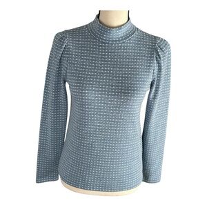 Womens Madewell Knit Top Size Small Blue Stretch Pullover High‎ Neck